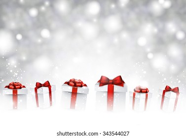 Antecedentes de Año Nuevo con regalos. Ilustración de papel vector.