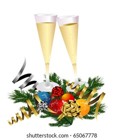 New year background with glasses and balls
