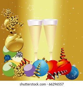New year background with glasses and balls