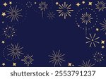 New year background with golden fireworks on the dark blue background. New Year, party, festival concept.