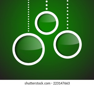 New Year background with green glossy baubles. Vector illustration
