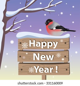 New year background and greeting card with bullfinch-vector illustration