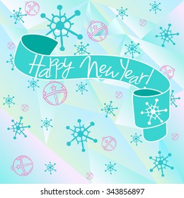 new year background. Greeting card. With snowflakes, bells, ribbon, banner. Vector illustration