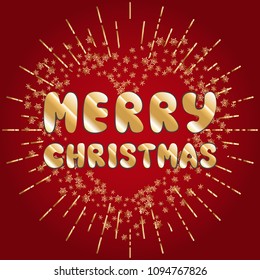 New Year Background with Hand Drawn Vector Merry Christmas Text and Golden Snowflakes Border