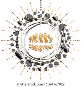 New Year Background with Hand Drawn Vector Merry Christmas Text and Golden Border