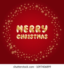New Year Background with Hand Drawn Vector Merry Christmas Text and Golden Snowflakes Border