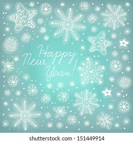 New Year background. Hand drawn snowflakes. Vector illustration.