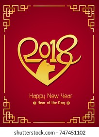 new year background with heart icon golden dog vector