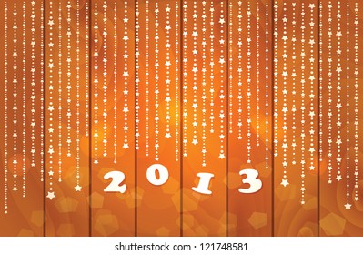 New Year background. Holiday garland on wooden backdrop. Eps10 vector