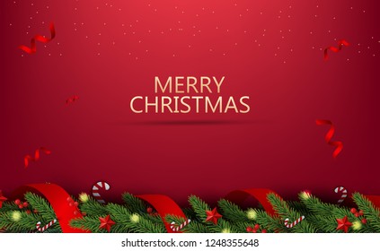 New Year Background. Holiday's Background with Season Wishes and Border of Realistic Looking Christmas Tree Branches. Vector. EPS 10.