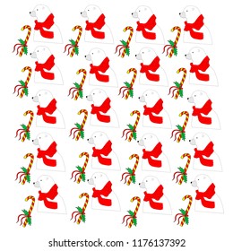New Year background with the image of a polar bear and Santa's stick, in a graphic rhythm. It is used for festive design.