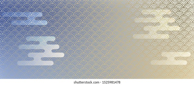 New Year background of Japanese pattern of waves and clouds. Seigaiha , qinghai wave