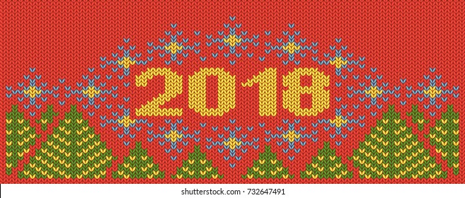 New Year background in a knitted style with the number 2018