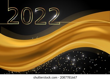 New Year background. Luxury golden numbers on dark backdrop, 2022. Winter, holiday, greeting card, invitation card. Website design, confetti, banner, poster. Cartoon flat vector illustration