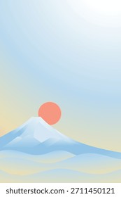 Fondo del año Nuevo con el Monte Fuji y el primer amanecer