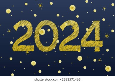 escena de la noche de fondo del año nuevo. 2024 con luna y estrellas.