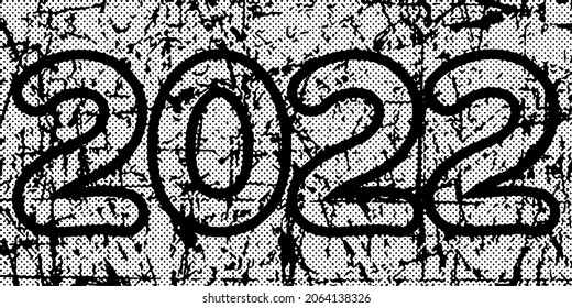 New Year background, number 2022 in grunge style, shades of gray