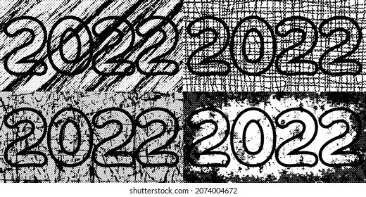 New Year background, number 2022 in grunge style, shades of gray