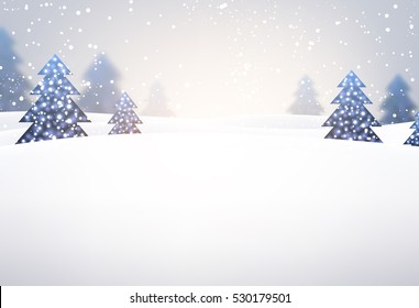 New Year background with original blue Christmas trees. Vector illustration.