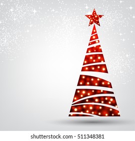 New Year background with original red Christmas tree. Vector illustration.