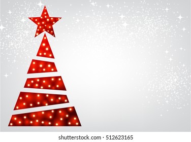 New Year background with original red Christmas tree. Vector illustration.