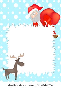 New year background with place for your text. Magic Santa's List with Santa and deer.