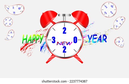 New year background with red alarm clock template, vector new year alarm clock template, red alarm clock with 2023- year numbers.