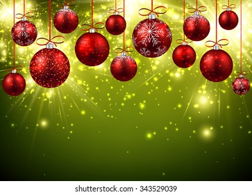 New Year background with red balls. Vector illustration.