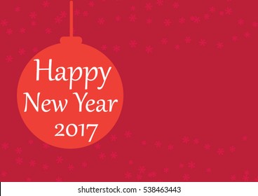 New year background in red color with Christmas tree ball and text