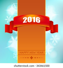 New year background with red ribbon and 2016 inscription