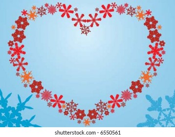 New year background with red snowflake heart