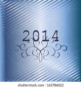 New year background with shining light blue stripes and '2014' inscription