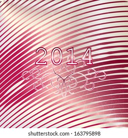 New year background with shining red stripes and '2014' inscription