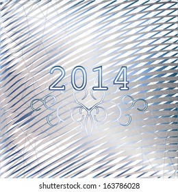 New year background with shining silver stripes and '2014' inscription