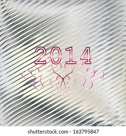 New year background with shining silver stripes and red '2014' lettering