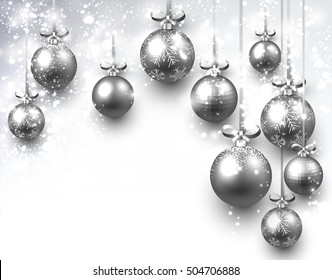 New Year background with silver Christmas balls. Vector illustration.