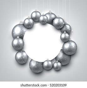 New Year background with silver Christmas balls. Vector illustration.