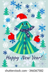 New Year background with snowflakes and spruce . Can be use as banner or poster.Vector illustration.