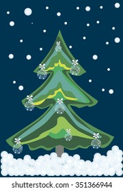 New Year background with snowflakes and spruce. Can be use as banner or poster. Vector illustration. 