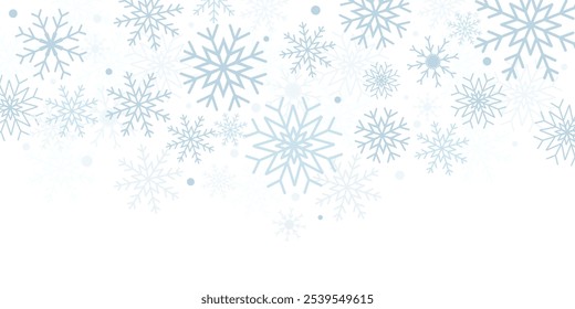 Fondo de año Nuevo con copos de nieve en Vector, estilo plano. Fondo con diferentes copos de nieve.