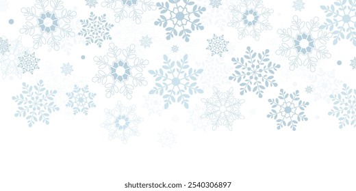 Fondo de año Nuevo con copos de nieve en Vector, estilo plano. Fondo con diferentes copos de nieve.