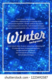 New Year background with space for your text. Christmas Greeting Card. Winter frame with snowflakes. 