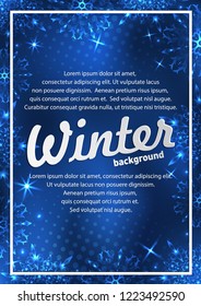 New Year background with space for your text. Christmas Greeting Card. Winter frame with snowflakes. 