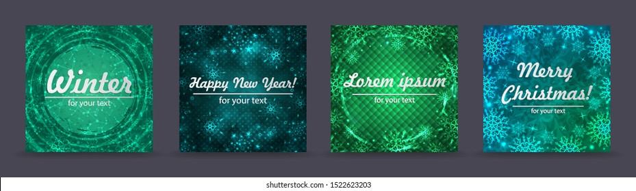 New Year background with space for your text. Winter backgrounds set. Winter frame with snowflakes. Christmas Greeting Card.  Winter template. Christmas backdrop. 