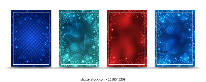 New Year background with space for your text. Winter backgrounds set. Winter frame with snowflakes. Christmas Greeting Card.  Winter template. Christmas backdrop. New Year flyer.