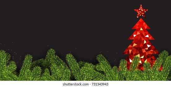 New Year background with spruce branches and abstract Christmas tree. Vector illustration.