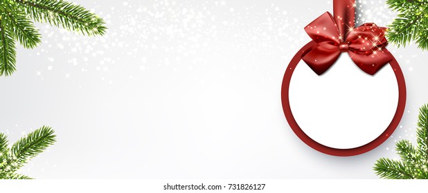 New Year background with spruce branches and Christmas ball. Vector illustration.