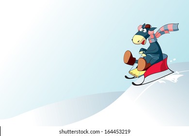New Year background with Symbol of year 2014 - blue cartoon horse