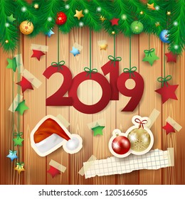 New Year background with text and paper elements, vector illustration eps10