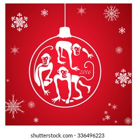 New Year background with three monkeys. Vector illustration